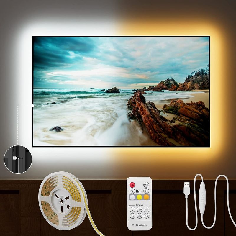 COB LED Strip Light CCT réglable 560LEDs CRI90 2m Dimmable 2700K-6500K 24V Lumières à ruban LED Kit pour chambre à coucher sous le cabinet