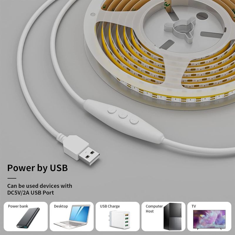 COB LED Strip Light CCT réglable 560LEDs CRI90 2m Dimmable 2700K-6500K 24V Lumières à ruban LED Kit pour chambre à coucher sous le cabinet