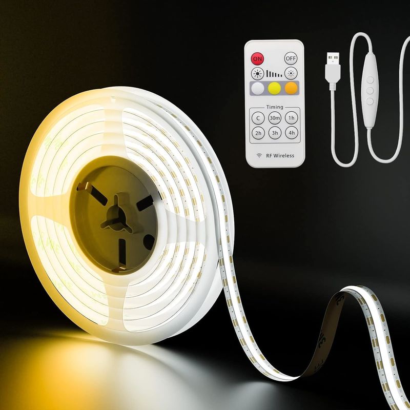 COB LED Strip Light CCT réglable 560LEDs CRI90 2m Dimmable 2700K-6500K 24V Lumières à ruban LED Kit pour chambre à coucher sous le cabinet