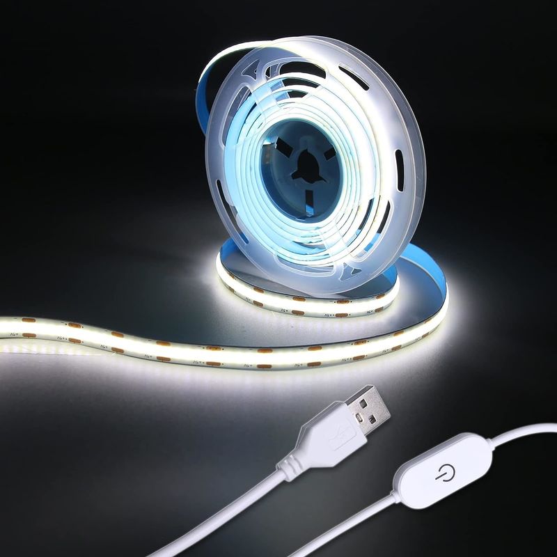 Hongtop COB Led Strip Lights 5V USB 6,56 pieds / 2m 640LEDs tactiles sans pas Dimmable 6000K Blanc 13W