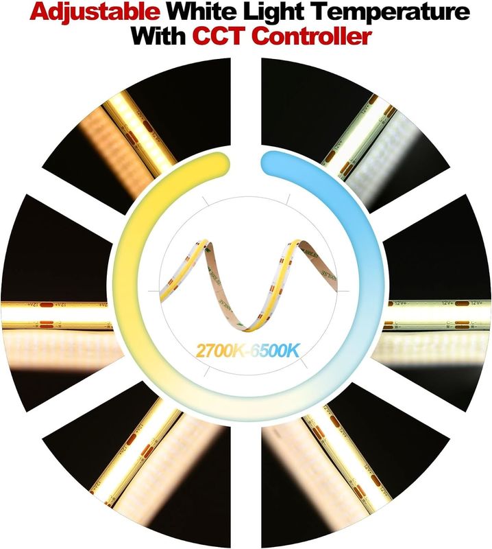 560LEDs COB LED Strip 90 CRI CCT Flexible COB 3M avec adaptateur et mini contrôleur RF