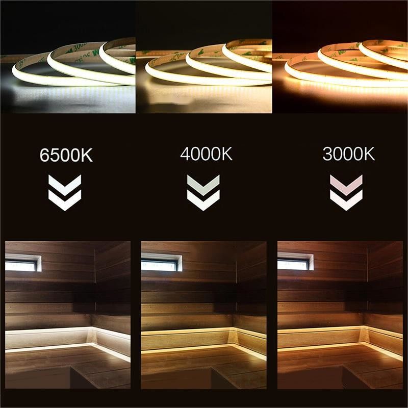 300 leds à l'épreuve de l'humidité personnalisable 90Ra bande LED COB sans tension avec une longueur de coupe de 4 cm pour l'éclairage domestique