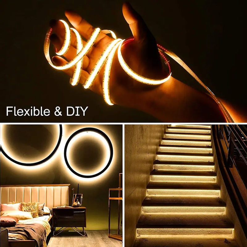 300 leds à l'épreuve de l'humidité personnalisable 90Ra bande LED COB sans tension avec une longueur de coupe de 4 cm pour l'éclairage domestique