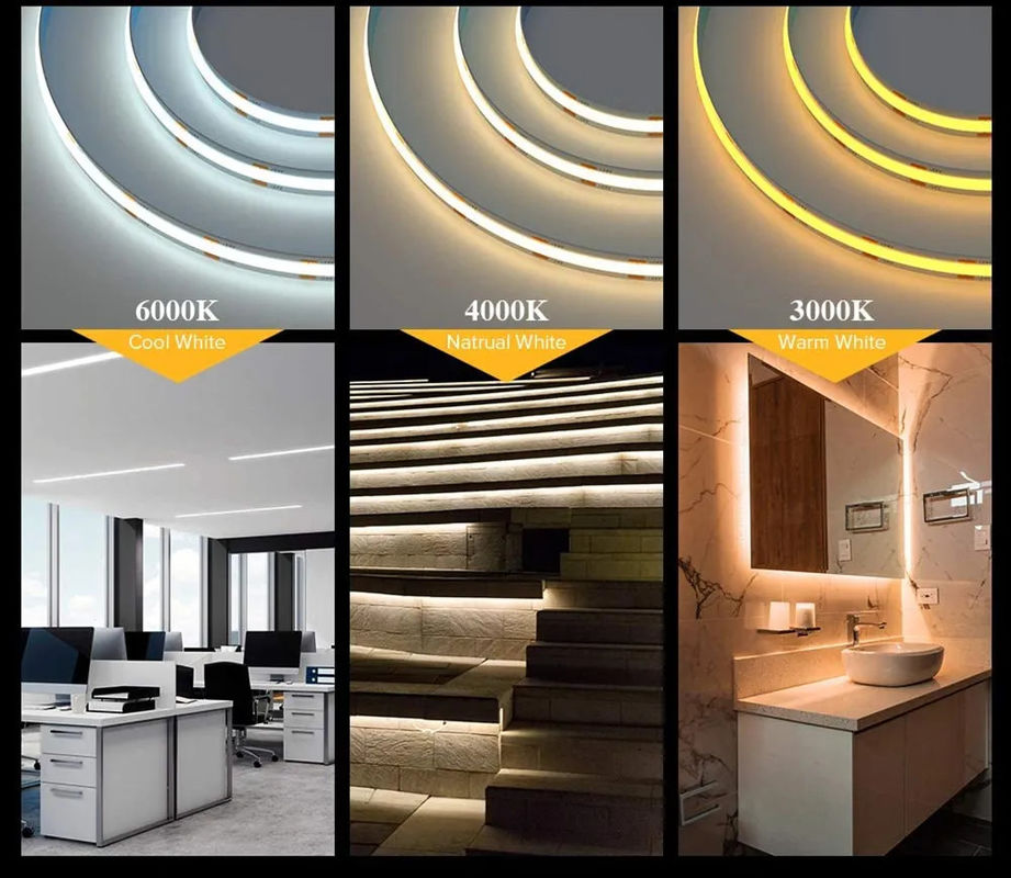 Vente à chaud 480LEDs 12W/M Dimmable IP20 90Ra COB LED Strip 12V/24V Voltage d'entrée