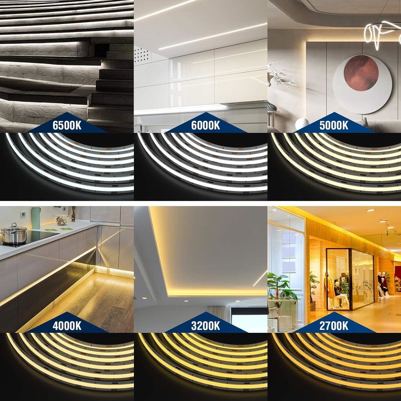 COB LED Strip Lights CCT (2700K-6500K réglable) 2M 560LEDs/m CRI90 Led Tape Light Kit avec boîte