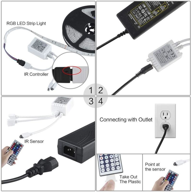 120 degrés angle de faisceau LED RGB bande 5M SMD5050 24 touches contrôleur IR bande atténuée