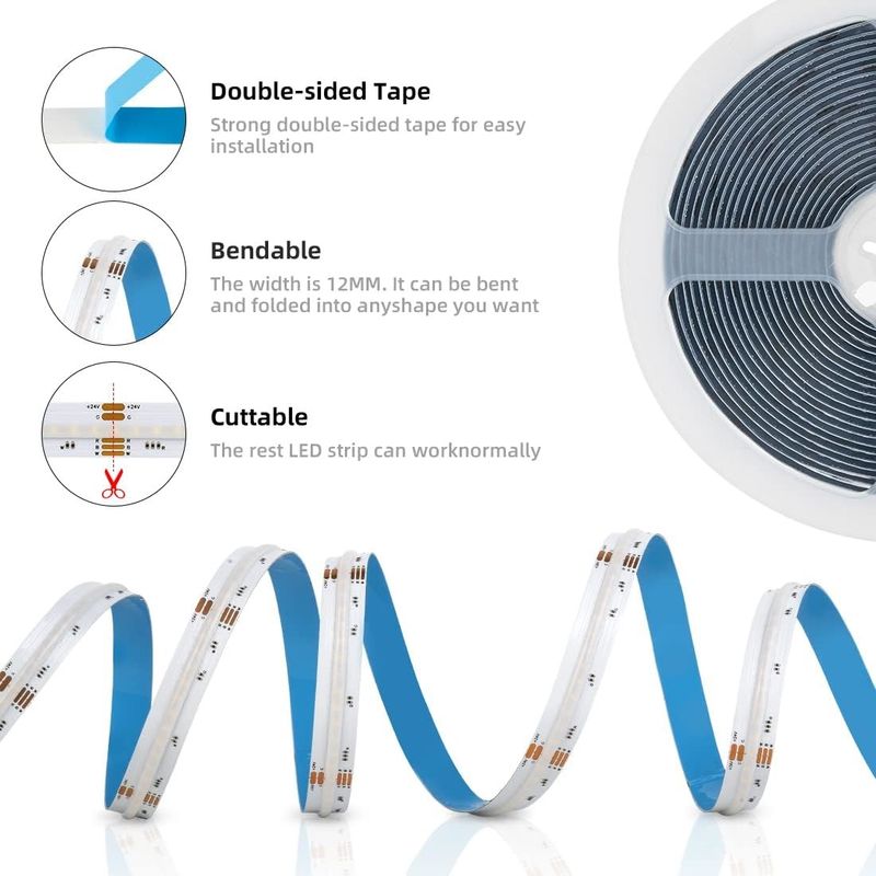 bande LED COB RGBW 19W avec 784 LED/m IP20 et contrôle DMX512/RF/Bluetooth/WiFi