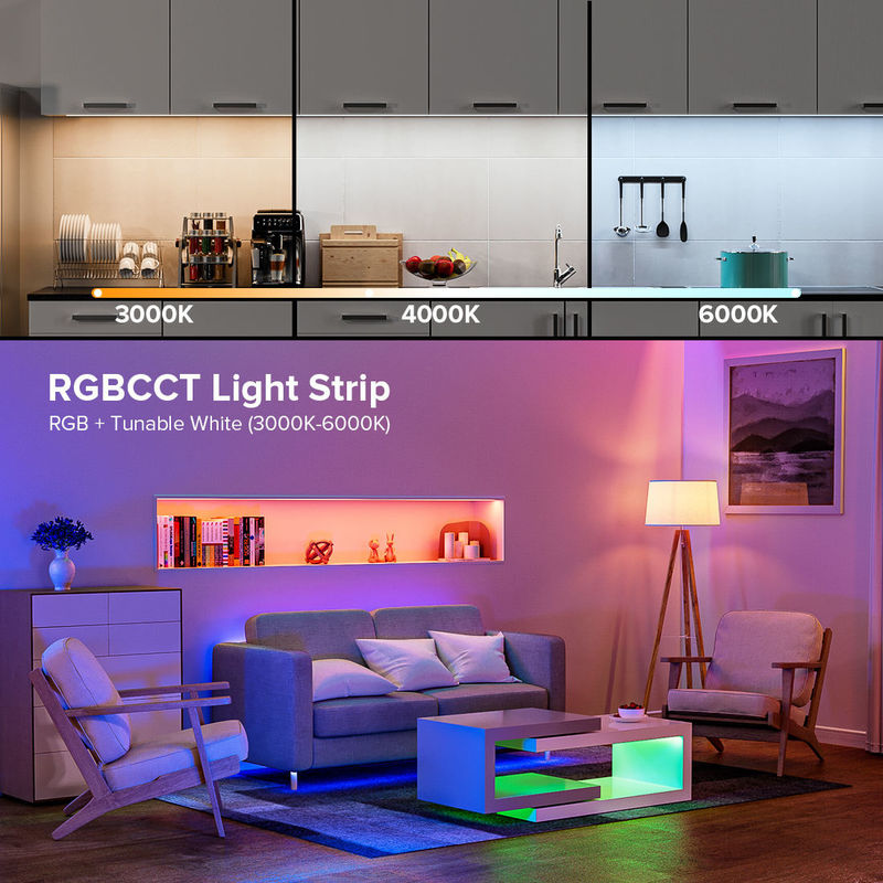 Lumières à ruban LED COB flexible de 21 W/M Dimmable RGBCCT 5M Rouleau 35,71 mm de coupe