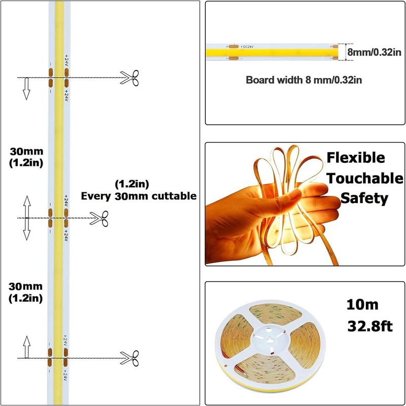 Décoration intérieure extérieure COB LED Strip Light haute CRI 280 320/480 télécommande