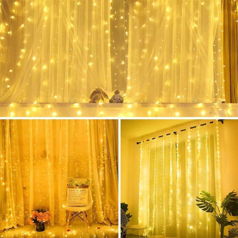 3500K Lumière de rideau LED blanche chaude pour les décorations de chambre à coucher 3x2.4m 240d Modes d'alimentation USB