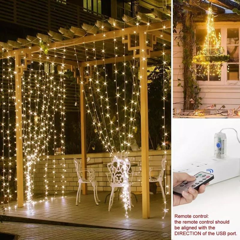3500K Lumière de rideau LED blanche chaude pour les décorations de chambre à coucher 3x2.4m 240d Modes d'alimentation USB
