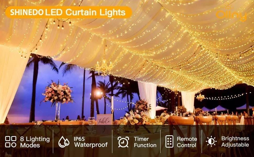 3500K Lumière de rideau LED blanche chaude pour les décorations de chambre à coucher 3x2.4m 240d Modes d'alimentation USB