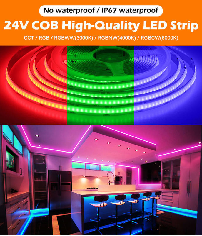 Tape LED 5m/lot Smd 320 384 840 leds/m étanche à l'eau Flexible Cob Led Strip Dc 24v Ra90 RGBCCT 3000k 4000k 6000k