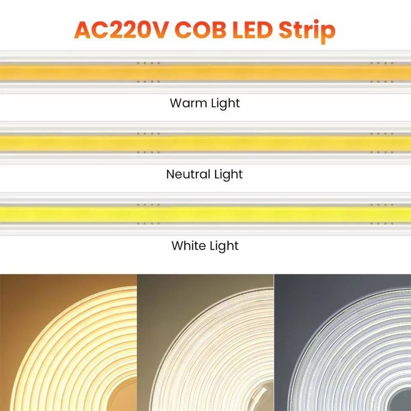 220v 280LEDs/m Blanc/Blanc chaud/Blanc neutre COB LED Strip CE RoHS 100m 50m Haute tension