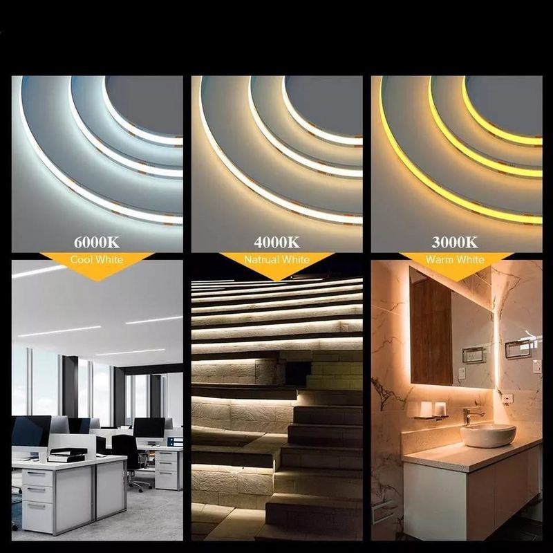 280 LEDs / mètre 12v 24v 220v Rgbw Cob Light Strip Cob Led Longueur de la bande 50 mètres / rouleau