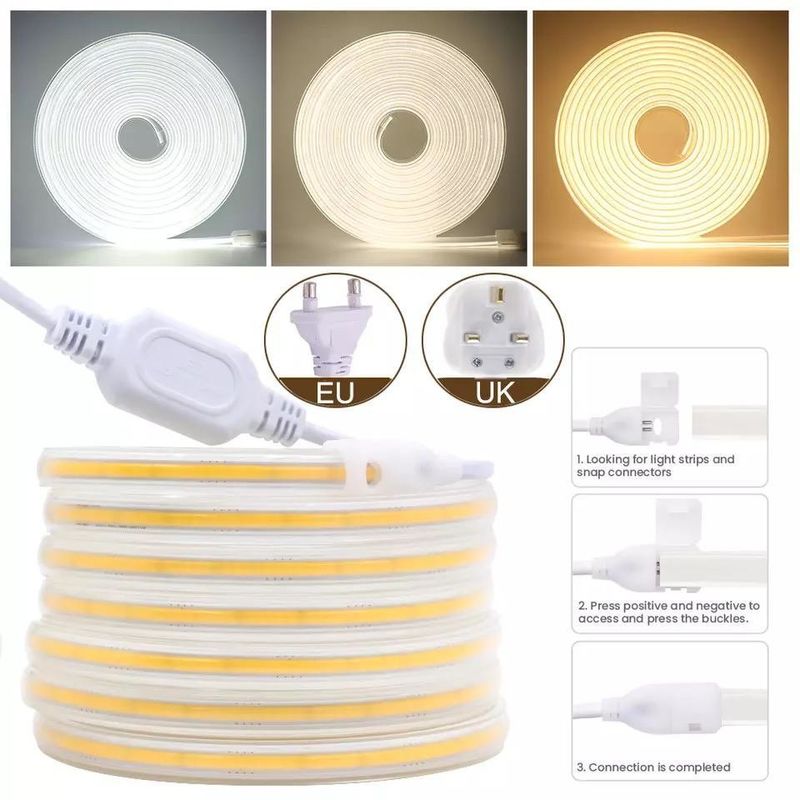 280 LEDs / mètre 12v 24v 220v Rgbw Cob Light Strip Cob Led Longueur de la bande 50 mètres / rouleau