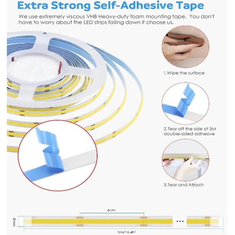 90lm/w Lampes à efficacité lumineuse Smart COB LED Strip 12V 24V 5M 252 leds pour la publicité