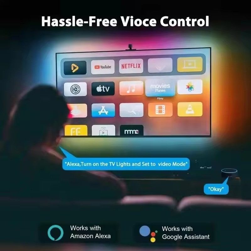 55-65 pouces Alexa Google Home Ambient Smart App Wifi Immersion TV rétroéclairage à LED 3,8m 12,5ft ROLL avec caméra