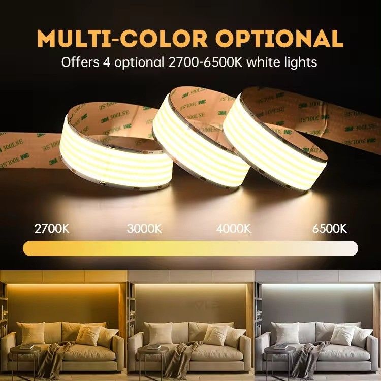 3- Ultra large 24V blanc chaud blanc COB LED Strip Light pour l'éclairage décoratif à LED 90Ra
