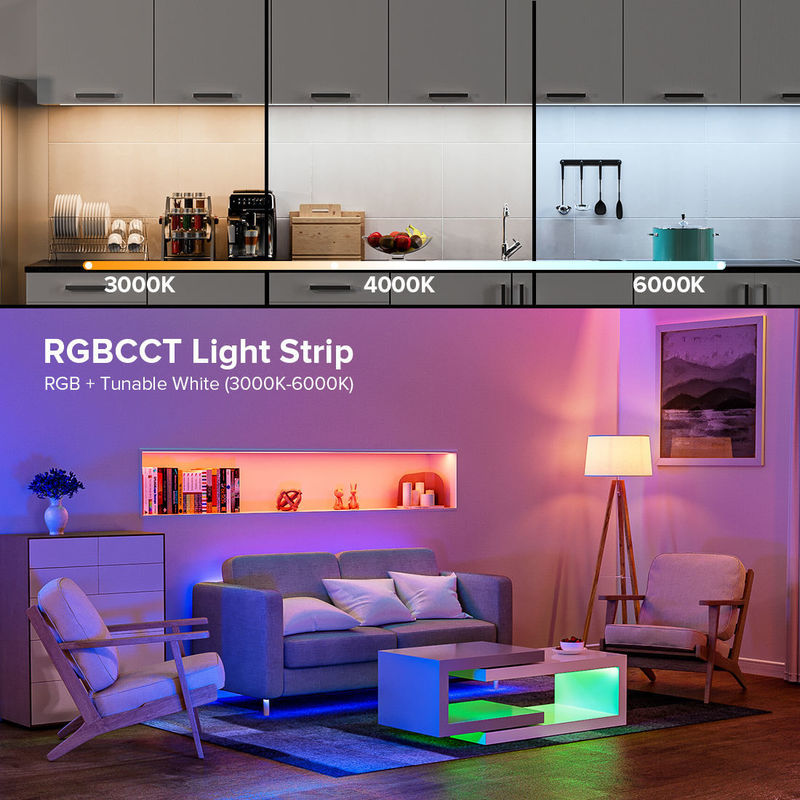 50000 heures de durée de vie RGBCCT COB Lumière à bande LED pour éclairage de salon et de chambre