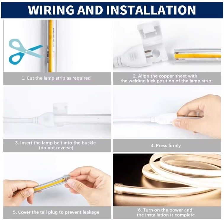 Lumière à bande LED flexible COB 288 LED haute tension 110V 220V 2700K 3000K 4000K 6000K IP65