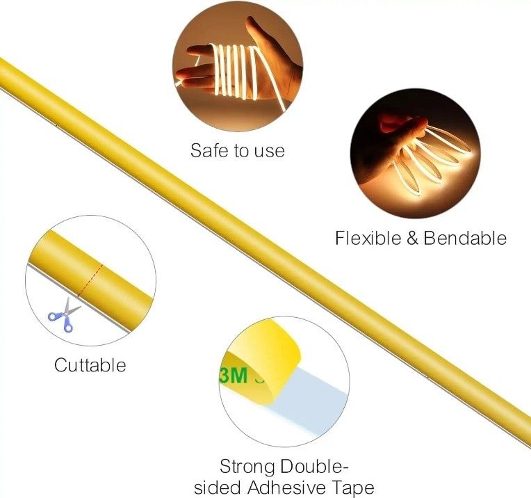 DC 12V 24V 5V Ultra étroit 3mm sans points COB LED Strip Light pour un éclairage flexible